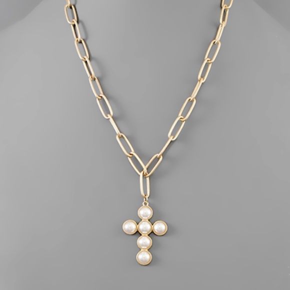 Pearl Cross & Chain Necklace